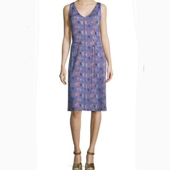 Tory Burch Dress 100% Silk Sheath Sleeveless V-Neck Floral Blue Coral XS NWT - Picture 3 of 14
